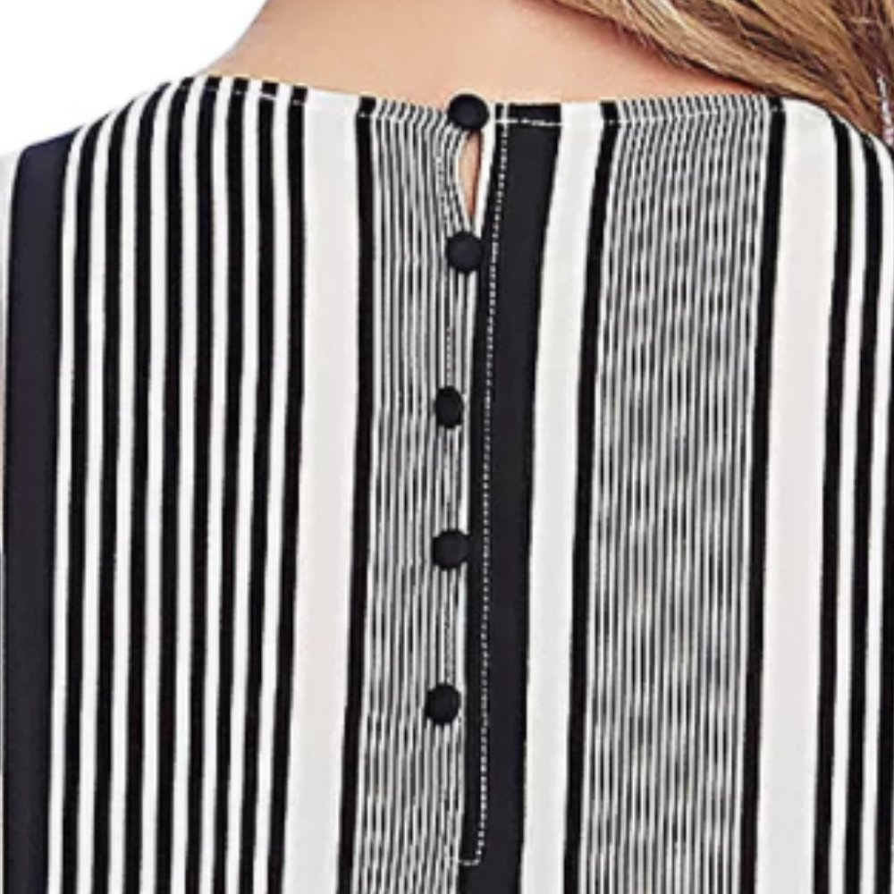 NEW Vince Camuto Women Variegated Vertical Stripes Ruched Kimono Sleeve Tee - Picture 4 of 6
